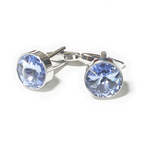鎌倉カフス工房 ライトサファイアスワロフスキー・ラウンドカフス（カフリンクス・カフスボタン） cc021-a-18