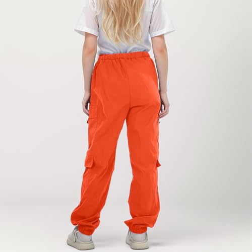 Boys Sweatpants 5t Casual High Waisted Drawstring Loose Fit Pockets Kids Cargo Sweatpants Girls (Orange, 13-14 Years)2
