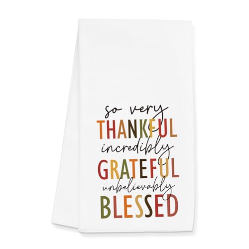 Gleegreets Thankful Grateful Blessed Kitchen Towels Gifts for Women Men Thanksgiving Christian Decor Dish Towels Fall Hand Towels Decoration for Bathroom (16x24 inches)