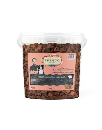 Fresco Dog Martin Rütter Hundeleckerli Trainingsdrops Rind mit Himbeeren & Spinat (1kg-Eimer) | gesund und natürlich | ohne künstliche Zusätze | Made in Germany