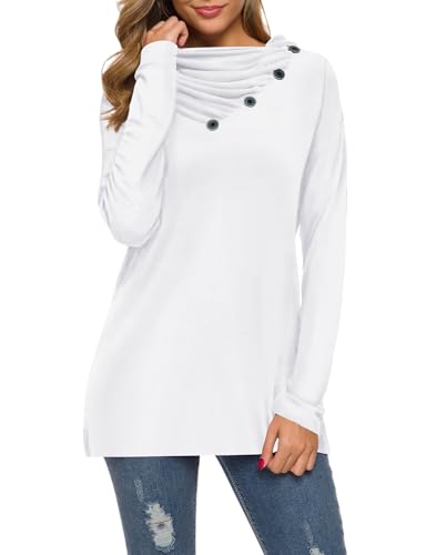 Image of WEACZZY Women's Long Sleeve Shirts Button Cowl Neck Casual Loose Tunic Tops Blouse Dressy Fashion 2026