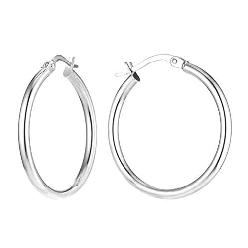 Charmsy 925 Sterling Silver Hoop Earrings | Lightweight Italian 2.5mm Tube Diamond-Cut Round Classic Hoops Earring for Women | Size 15/20/25/30/35/40/50/60/70mm | Small Medium Large
