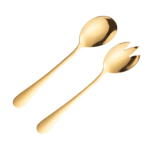 HOMOBABE 2 piezas Cucharas de Ensalada Inoxidable Doradas con Diseño Clásico Utensilios Duales para Servir Ensaladas Casa o Restaurantes