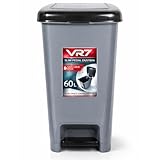 Slim Pedal Kitchen bin with Lid 60L Large Plastic Indoor/Outdoor Sanitary Garbage Clinical Waste Bin Living Room Grey Recycling Trash Garden Dustbin