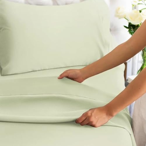 Image of Flat BedSheet with 2 Pillow Covers 600 TC 100% Egyptian Cotton Bedsheet Comfortable & Durable Hotel Quality Sheet (Sage, Single)