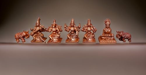 Image of Copper Idols of god Elephant Idol, Lakshmi, Varahi, Raja Rajeshwari, Saraswathi Annapoorani Combo Idol By, Pack of 7 Piece