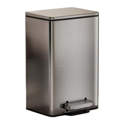 Fashionable Indoor Garbage Bin, Trash Can with Lid, Stainless Steel Garbage Can with Foot Pedal, Soft Close Step Trash Can with Inner Bucket for Home Office Commercial,Get More Storage(Silver,30L)
