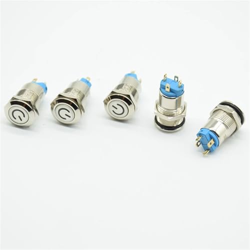 Interruptor de botón 12mm 220V self-locking con LED fijo para panel metálico 4