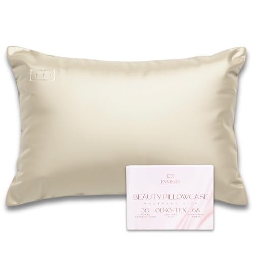 Image of 100% Mulberry Silk Pillowcase Infused with Silver Ions - Pure 30 Momme Grade 6A Fibers for Beautiful Skin and Hair - Cooling Pillow Case Protector with Zipper (Standard) Caramel Color