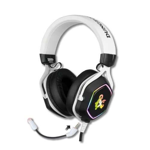 Konix Dungeons & Dragons Casque Gaming Filaire Rainbow pour PC - Haut-parleurs 50 mm - Microphone - Câble USB 2 m - Rétroéclairage - Blanc et Noir