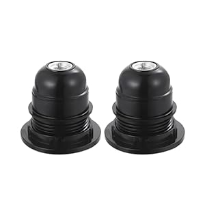 2 Pack E27 Lamp Holder, Black Plastic Edison Screw Bulb Socket with Shade Ring, 10mm Threaded Entry, Compatible with LED & Standard E27 Bulbs for Table and Pendant Light Fittings
