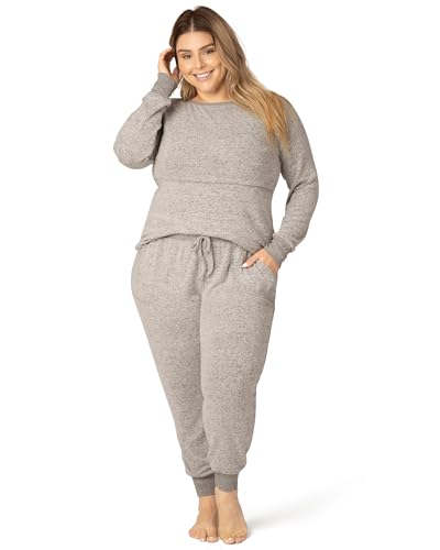 Image of Kindred Bravely Zoe Nursing Pajama & Lounge Set, Postpartum Pajamas (Grey Heather, Medium)