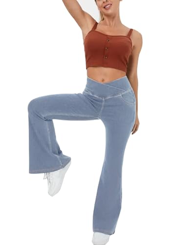 Stretch Flare Jeans for Women Crossover High Waist Denim Pants with 4 Pockets3