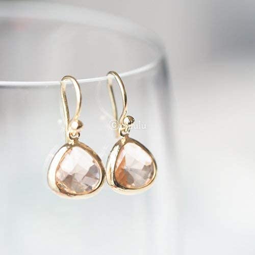 Dainty Simulated Champagne Topaz Dangle Earrings - 14k Gold-Plated, Hypoallergenic, Lightweight Simulated Citrine Drops, Minimalist Birthstone Jewelry by MJLULU3