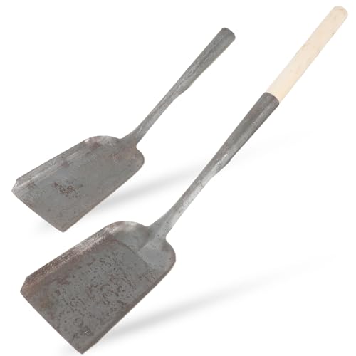 MOTHNUR Pala para Carbón y Cenizas Pequeña de Hierro Negro, 2 Unidades (mango de Madera y Otra sin Mango), Pala Profesional para Limpiar Chimeneas y Cocina, Herramienta Ligera para Uso