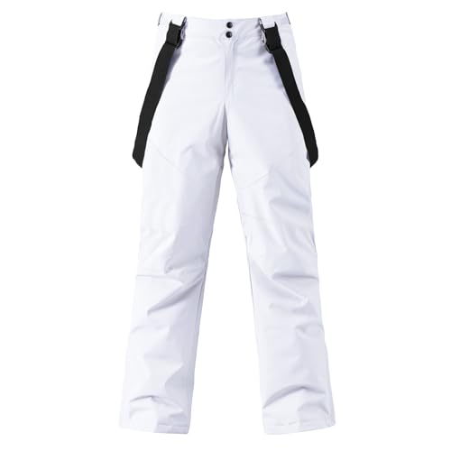 HOTIAN Pantalon de Ski Hommes Imperméable Brise Vent Pantalon Fonctionnel avec Bretelles Amovibles Snowboard Pantalon Outdoor Hommes White L