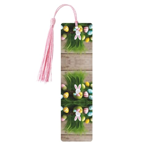 Lot de 5 marque-pages en bois en forme d'œuf de Pâques avec lapin et herbe pour homme et femme, marque-page unique pour la lecture
