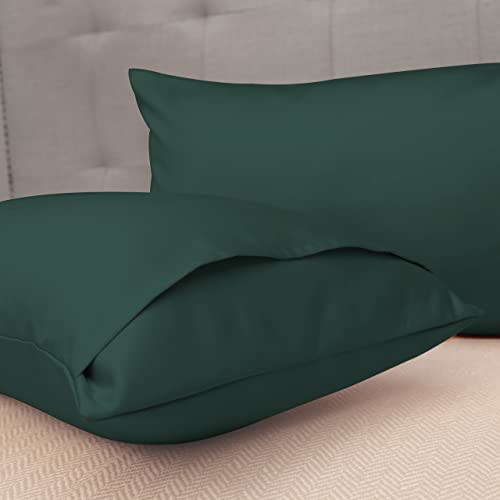 Image of SEEVO 400 TC Luxurious Satin Silk Pillow Covers /Pillowcases with Envelope Closure, Soft Comfortable Protects Hair and Skin - 17 inch x 27 inch - Set of 2 (Dark Green)