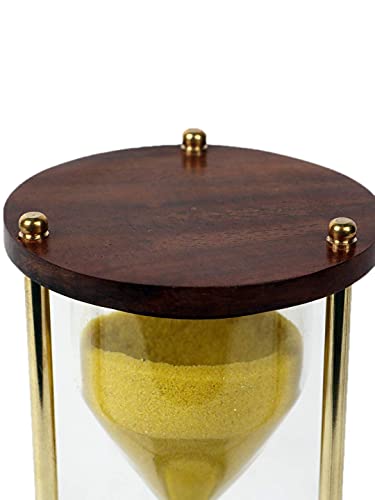 Image of Wooden and Brass Multi Color Sand Timer Hour Glass Sandglass Clock Ideal for Exercise Tea Making Antique Nautical Decor Theme Height 5.5 Inches 5 Minutes (Yellow)