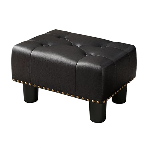 LUE BONA Fußhocker - Fusshocker Gepolstert für Sessel Schreibtisch Wohnzimmer Schlafzimmer und Schlafsaal - Ottoman, Kunstleder, Schwarz – Ansicht 1