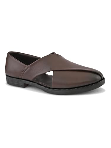 Image of STANPHORD Men Mojari Loafer Shoes | Traditional Ethnic Jutti Leather Look Slip-On | Cushioned | Wedding Party Festive Occasion Wear(TPAM 28009)