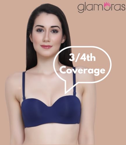 Image of GLAMORAS Women & Girls Demi Cup Bra | Nylon Spandex, Padded, Underwired Bra | Adjustable Detachable Straps, Low Coverage Demi Bra
