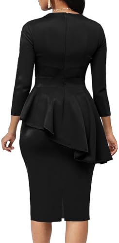 Image of SxClub Business Dresses for Women Elegant Long Sleeve Bodycon Pencil Knee Length Formal Dress for Evening Cocktail