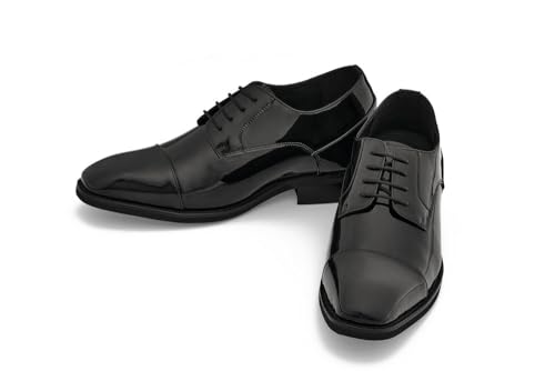 CALTO Men's Invisible Height Increasing Elevator Shoes - Black Patent Leather Lace-up Formal Dress Oxfords - 3 Inches Taller - Y3270- Size 11.5 D(M) US4