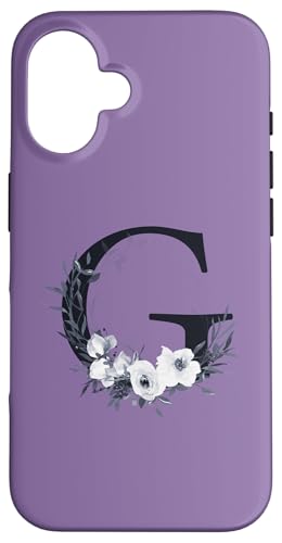 Letra G del monograma púrpura con inicial floral de flores Carcasa para iPhone 16