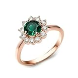 Tolldek Anillo de compromiso de oro blanco Au 375/585/750, anillos de compromiso con flores con laboratorio, color verde esmeralda, alianzas reales con moissanite de oro blanco de 9 K/14 K/18 K, talla