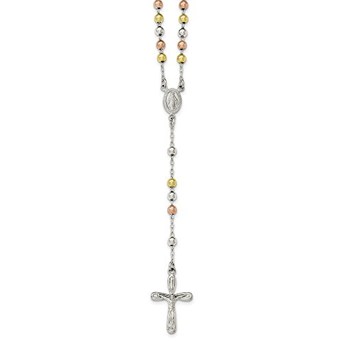 925 Sterling Silver White Rose Yellow Rosary Chain Necklace Pendant Charm Fine Mothers