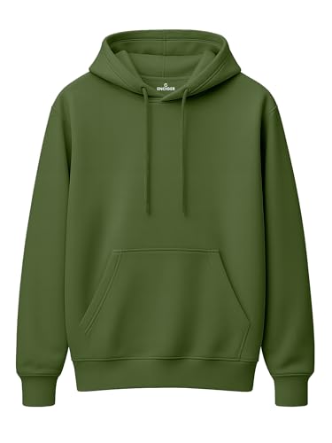 Image of Men's Solid Hoodie | 100% Cotton Fleece Warm Sweatshirt with Kangaroo Pocket & Adjustable Hood | Regular Fit Winter Wear for Men