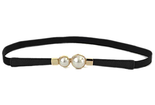Andongnywell Women Skinny Dress Belt Stretch Belts for Girl Elastic Waist Belt Retro Cinch Thin Belt Pearl Buckle