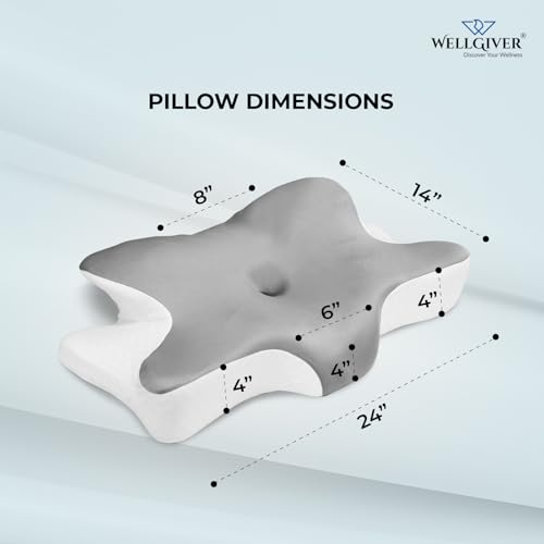 Image of WELLGIVER Cervical Butterfly Pillow | Orthopedic Memory Foam for Neck & Shoulder Pain | Ergonomic Contour Design | Dual Height Support | Side Sleeper Pillow with Arm Rest - Pack of 1