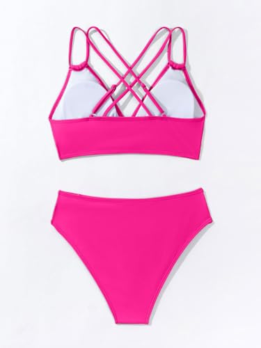 Image of Fanuerg Women's Sexy V Neck Bikini Sets Hollow Out Two Piece Swimsuits Cutout Mid Waist Bathing Suit