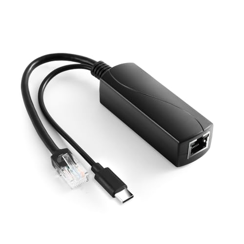 REVODATA Rozdzielacz PoE typu C Gigabit 5 V/3 A, wyjście PoE do USB-C 5 V/3 A, Gigabit Ethernet kompatybilny z IEEE802.3af/at, Plug and Play