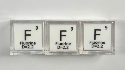 Image of 1 inch 25.4mm Fluorine Teflon 75% Pure Cube F Periodic Table Element Engraved Density Collection Science Education Display Block Cube + Acrylic Case Box - 1PC