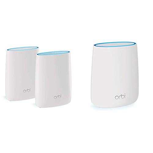 NETGEAR Système WiFi Mesh Tri-Bandes Orbi (RBK50), AC3000, Pack de 2 & ORBI Satellite WiFi Mesh amplificateur RBS20 (1 Satellite Extender additionnel) – Jusqu’à 125m² de Couverture