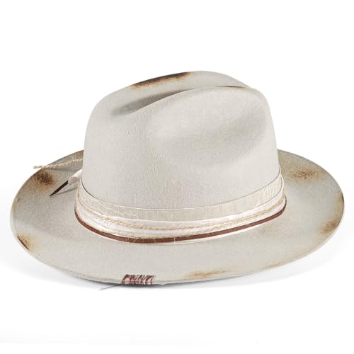 Image of Open Road Hat Fedora Hat Pure Wool Felt Hat Vintage Rancher Hat Airway Vented Panama Hats for Men Women