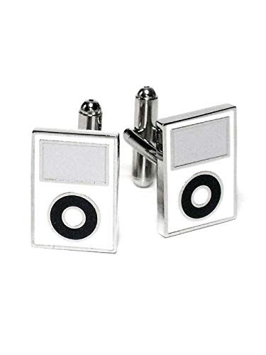 Gemelos para hombre en tono plateado con diseño MP3