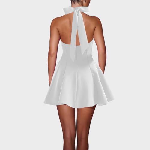 Image of Women's Fit and Flare Mini Dress - Sleeveless Sweetheart Hater Neck Bow Sexy A Line Club Party Going Out Dresses