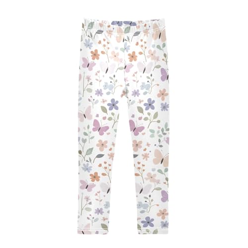 ALAZA Girls' Leggings Children's Yoga Pants Skinny Printed Dance Butterflies Flowers Pastel Comfortable 4T