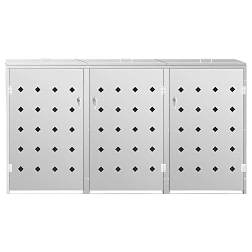CUMYZO Triple Wheelie Bin Shed 63.4 gal Stainless Steel Silver (59.4KG/130.68LB) Waste Containment Accessories-Waste Container Enclosures