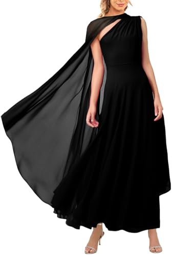 Lrady Women's Elegant Evening Gowns Crewneck One Shoulder Flowy Aline Wedding Guest Party Formal Maxi Dresses with Cape