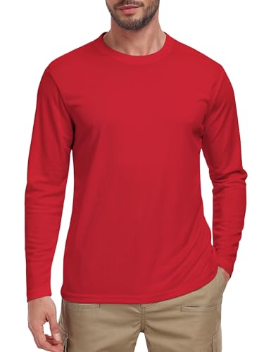 Long Sleeve Shirts for Men UPF 50+ UV Sun Protection Shirt Dri Fit SPF Rash Guard Quick Dry Swim Water Fishing Workout Athletic Running Beach Summer Tops Red