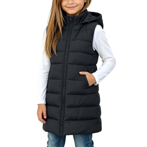 Girls Long Puffer Vest Sleeveless Hooded Zipper Quilted Kids Winter Jacket - image 8