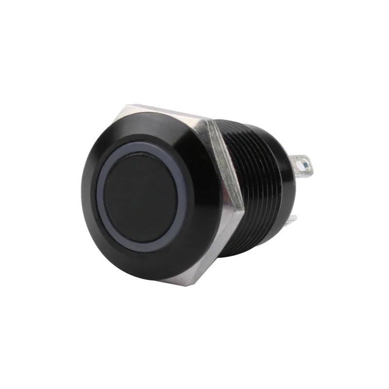 POWTAXBJGD 12mm Waterproof Metal Push Button Switch LED Light Black Momentary Latching Car Engine PC Power Switch 5V 12V 24V 220V Red Blue(12mm Black Ring,Yellow LED_Latching_220V)