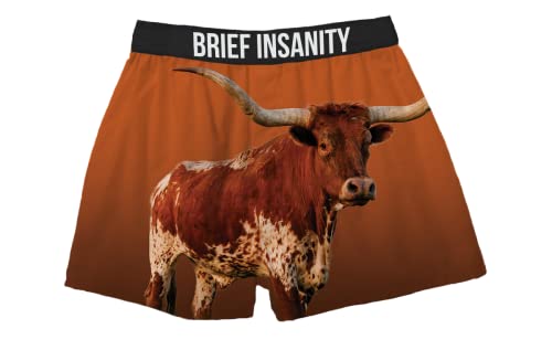 BRIEF INSANITY Longhorn Boxer Briefs (S-XXL) - Durable, Comfortable Underwear Shorts for Men & Women