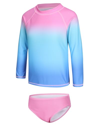 Image of Girls Two Piece Rash Guard Swimsuits Set Long Sleeve Bathing Suit with UPF 50+ Sun Protection Kids Sunsuits Swimwear Set