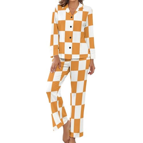 Ensemble de pyjama femme orange et blanc à manches longues